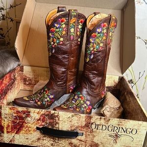 Stunning Old Gringo Sora 13in Embroidered Multicolor Floral Cowboy Boots-Brass